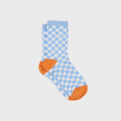 Calzini in cotone pettinato a quadri - Azzurro e beige