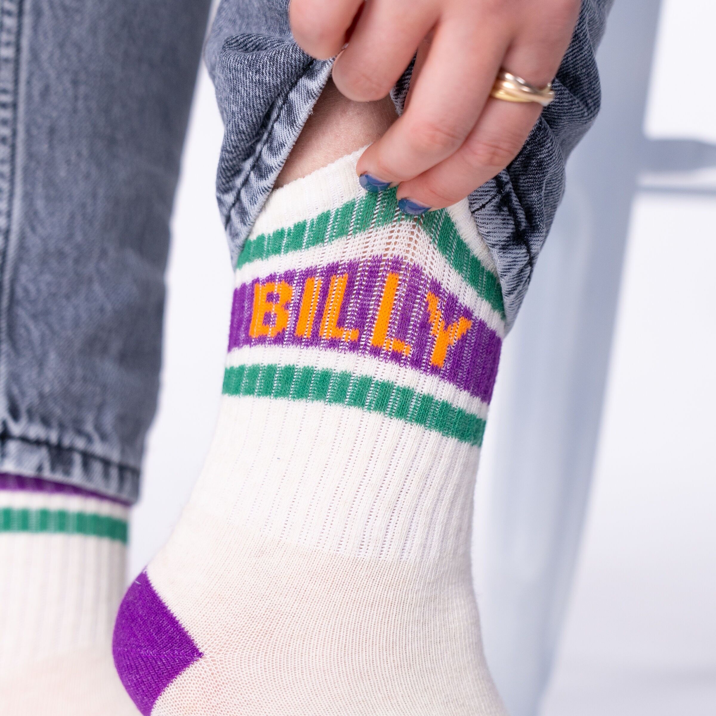 Calzini da tennis - Righe ecrù, viola e verdi