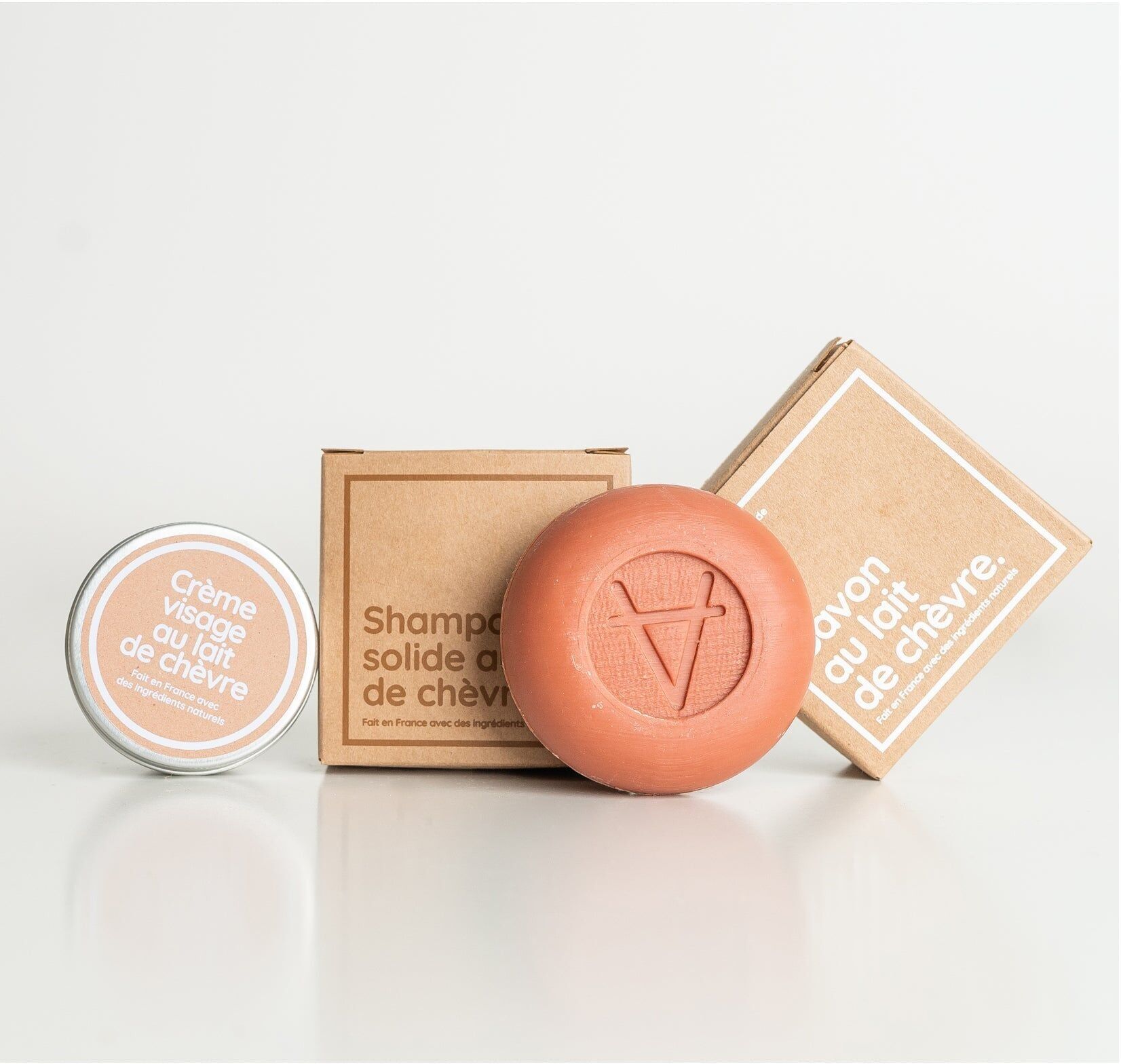 The essentials: soap, solid shampoo and face cream.