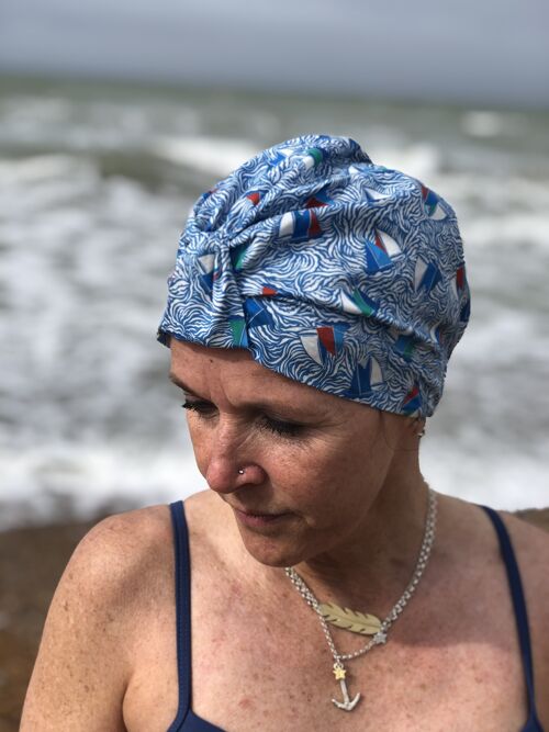 Salty Sea Knot - Swimming Cap Topper - Swim Turban - Boats - Small / Medium (21in - 22in) - None