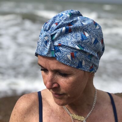 Nœud de mer salé - Topper de bonnet de bain - Turban de bain - Bateaux - Petit/moyen (21 pouces - 22 pouces) - Aucun