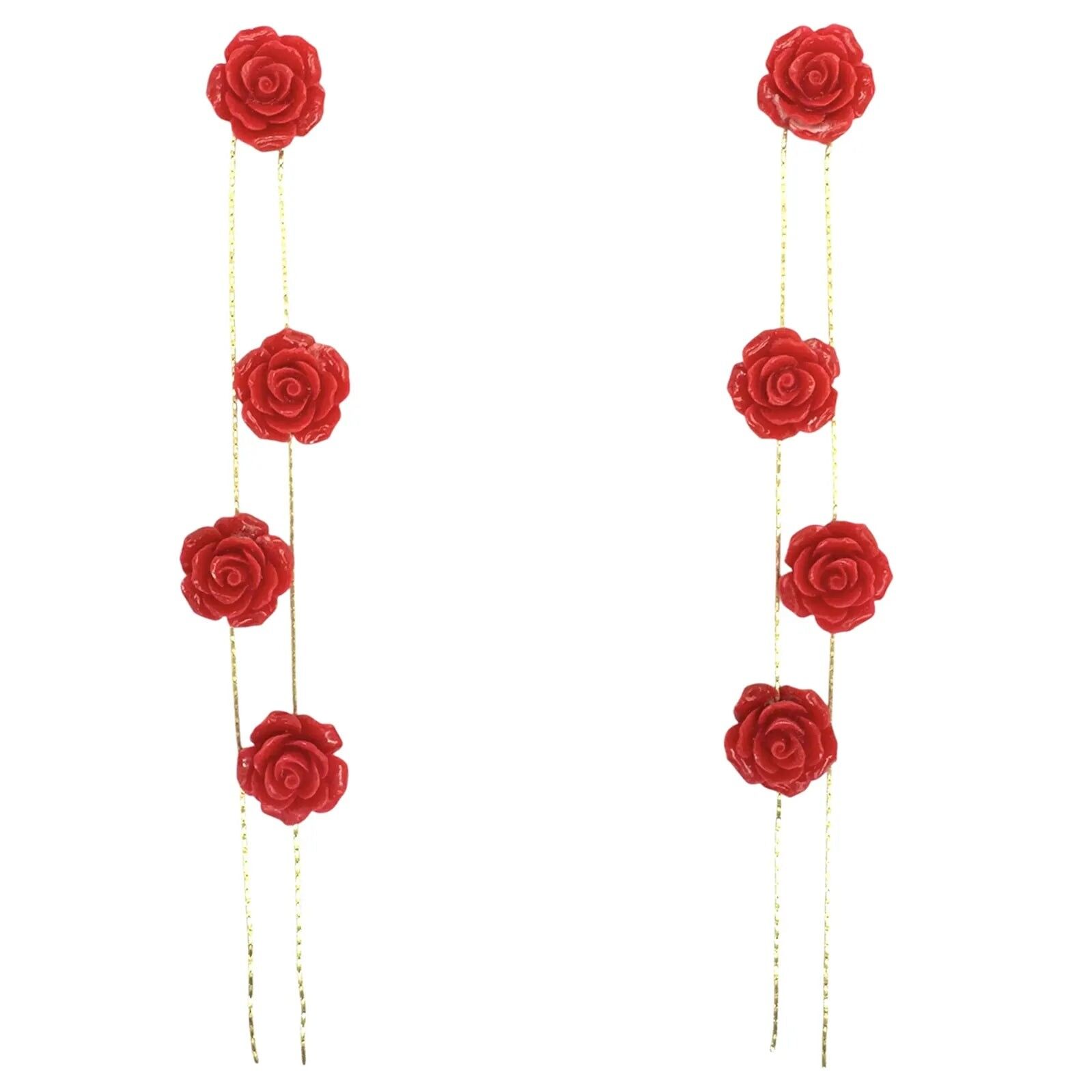 Orecchini cremisi 4 fiori rossi