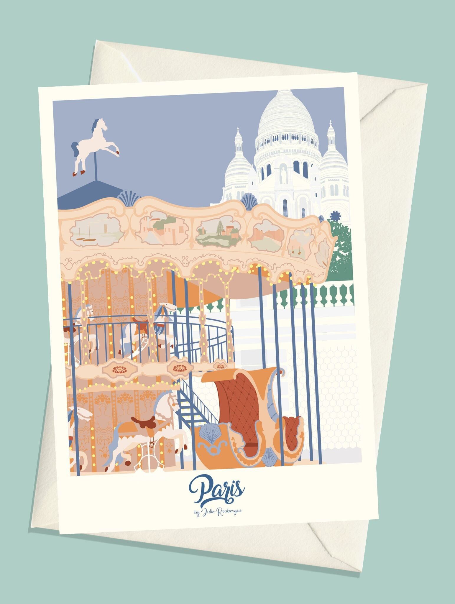 Postcard PARIS, Sacré Coeur - Illustration 15x21cm
