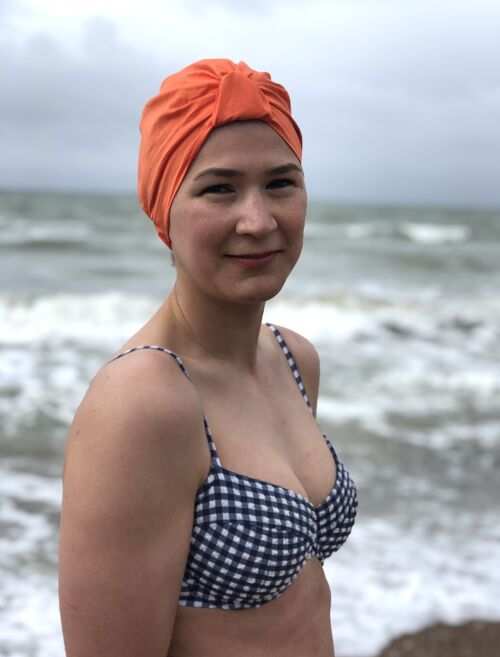 Salty Sea Knot - Swimming Cap Topper - Swim Turban - Tangerine Orange - Small / Medium (21in - 22in) - None