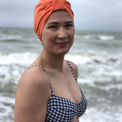 Salty Sea Knot - Swimming Cap Topper - Swim Turban - Tangerine Orange - Medium / Large (22in - 23in) - None