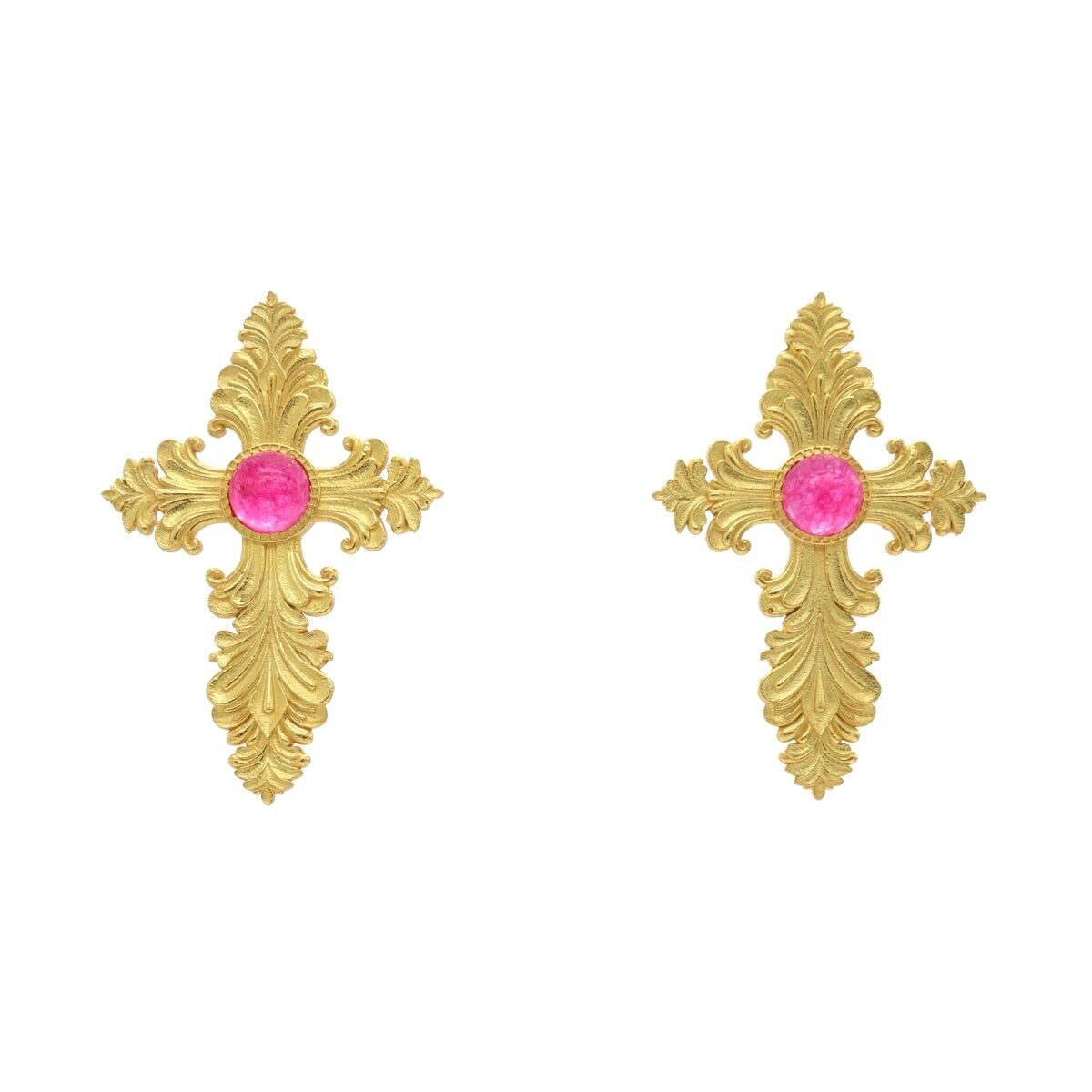 Orecchini a croce in ebano e bouganville