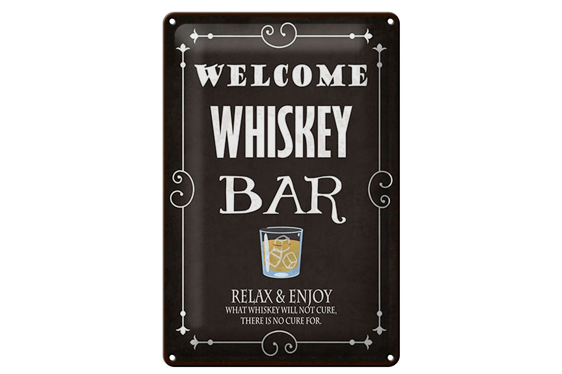 Blechschild Hinweis 2x18 cm Welcome WHISKEY Bar Relax and enjoy