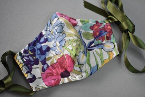 Luxury Silk Face Coverings - Various Limited Edition Liberty of London Artist silks - Anas Garden - Large (men) - Ribbon