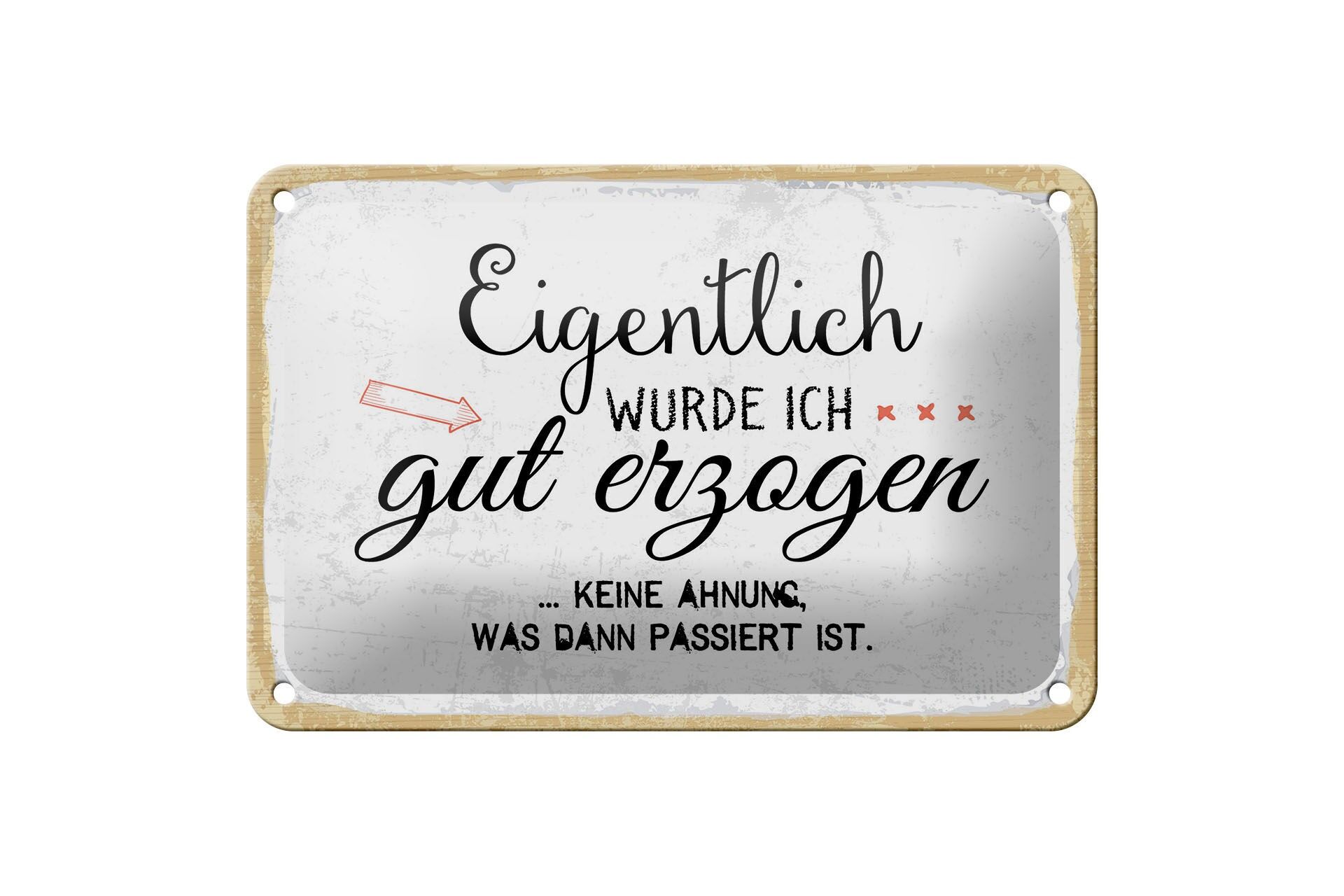 Blechschild Spruch 12x18 cm Eigentlich wurde ich gut erzogen Deko Schild