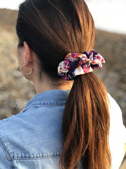 Pure Silk Scrunchie Hair ties - various Liberty of London printed 100% silk - Ombrellion - white and pink blossom