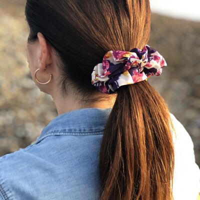 Pure Silk Scrunchie Hair ties - various Liberty of London printed 100% silk - Ombrellion - white and pink blossom