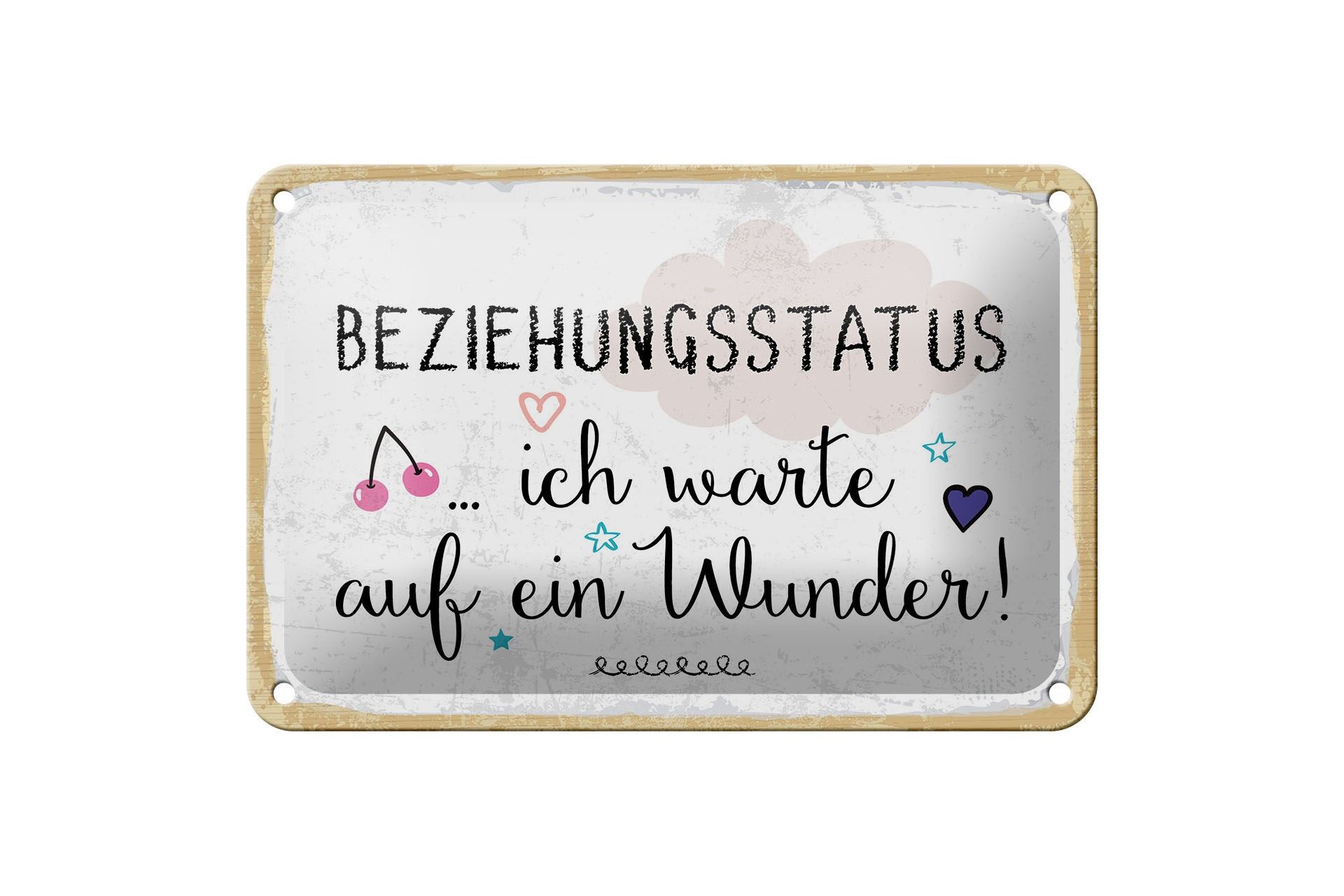Blechschild Spruch 12x18 cm Beziehungsstatus ich warte auf ein Wunder Schild