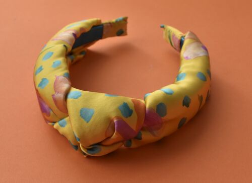 Luxury Silk Knot Alice band - Liberty of London Artist Sun Daisy Print silk in Yellow