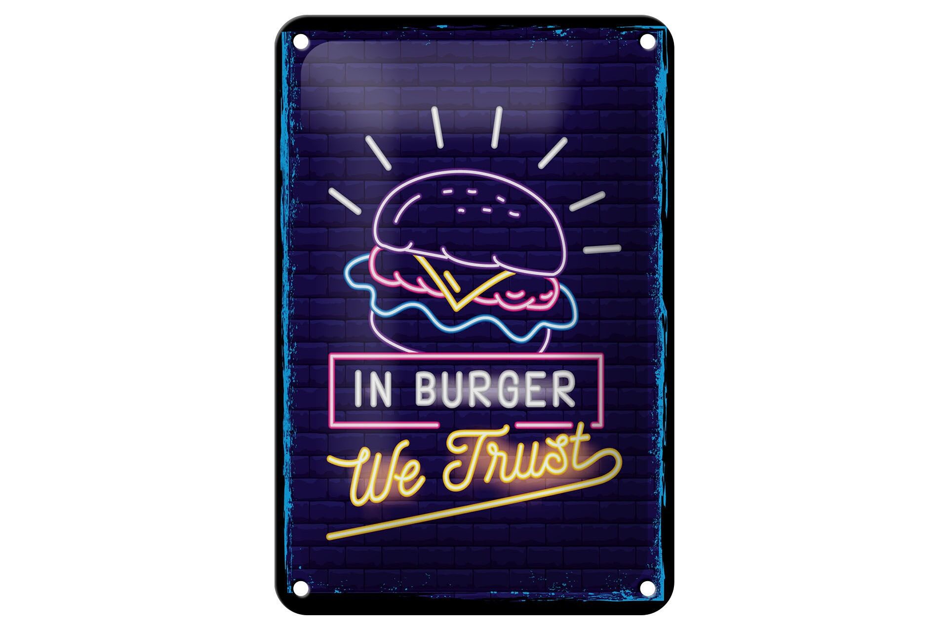 Blechschild Spruch 12x18 cm In Burger we trust Deko Schild