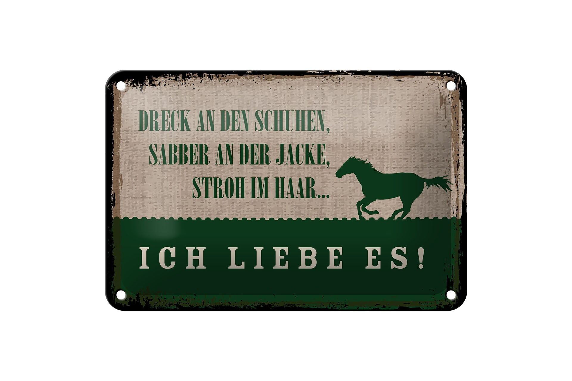 Blechschild Spruch 12x18 cm Stroh im Haar Ich liebe es Pferd Deko Schild