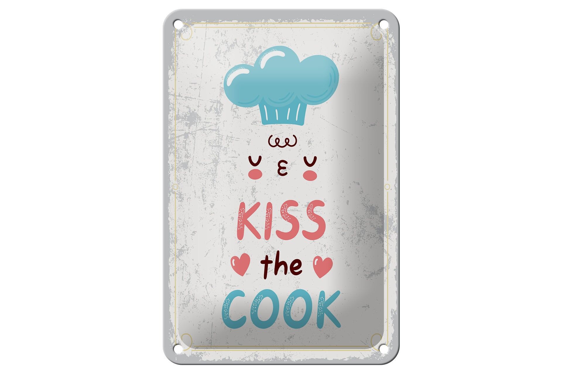 Plaque en tôle 12x18 cm avec inscription « Embrasse le cuisinier » en forme de toque de chef