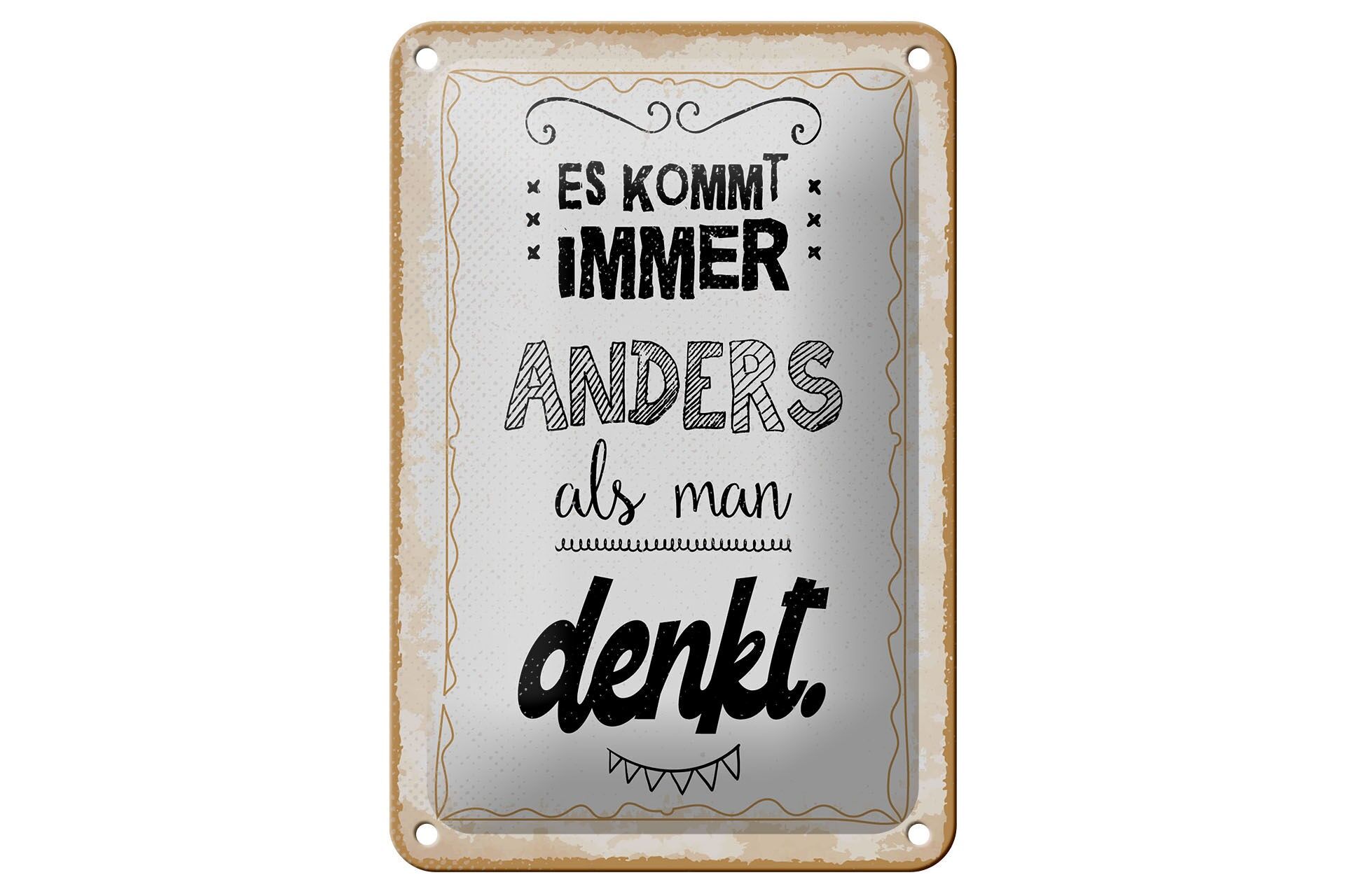 Tin sign saying 12x18 cm It always turns out differently than you think decorative sign