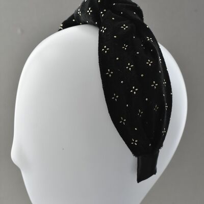 Classic Knot headband - Black Velvet studded with geometric gold metallic
