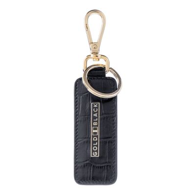 Key ring leather with crocodile embossing black