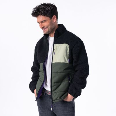 Two-material sherpa jacket - Black and green