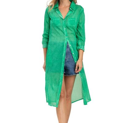 L washed shirt "Vert Guacamole", 2 pockets, buttoned, straight hem, slits, cotton