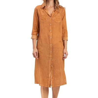 L washed shirt "Pecan Brown", 2 pockets, buttoned, straight hem, slits, cotton SMLXL