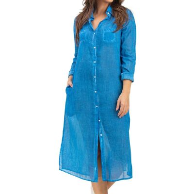 L washed shirt "Pacific Blue", 2 pockets, buttoned, straight hem, slits