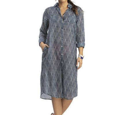 Long shirt "Esther navy", 2 pockets, buttoned, straight hem (S-M-L-XL)