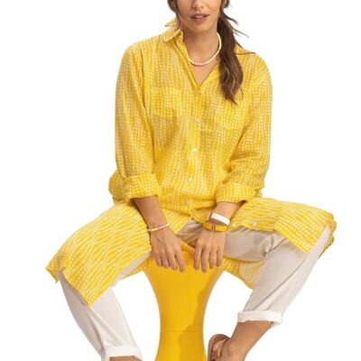 Long "Esther yellow" shirt, 2 pockets, buttoned, straight hem (S-M-L-XL)
