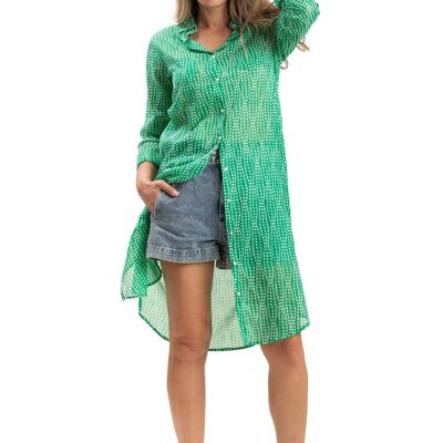Long shirt "Esther Vert Guacamole", 2 pockets, buttoned, straight hem, cotton SMLXL