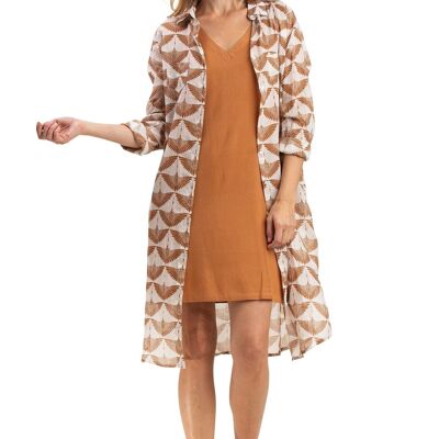 Camicia lunga "Albatross Pecan Brown", 2 tasche, abbottonata, orlo dritto, taglia SMLXL
