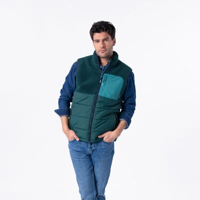 Bi-material sleeveless sherpa jacket - Green