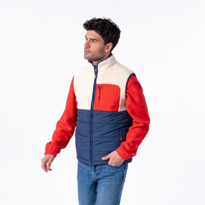 Sleeveless bi-material sherpa jacket - Ivory and navy