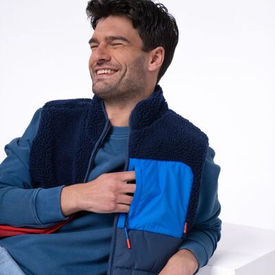 Bi-material sleeveless sherpa jacket - Navy