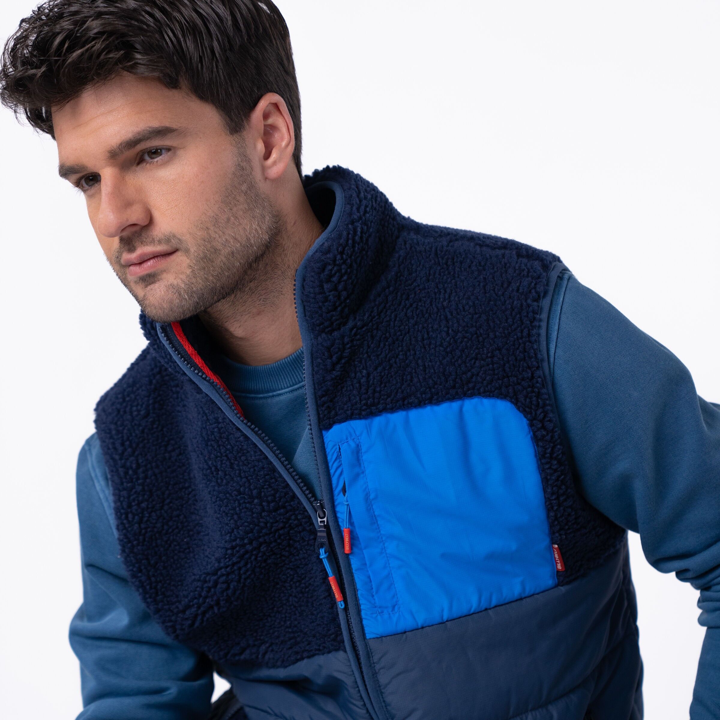 Giacca sherpa bimateriale senza maniche - Blu navy