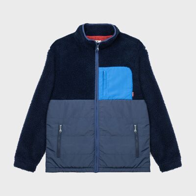 Veste bi-matières en sherpa - Marine