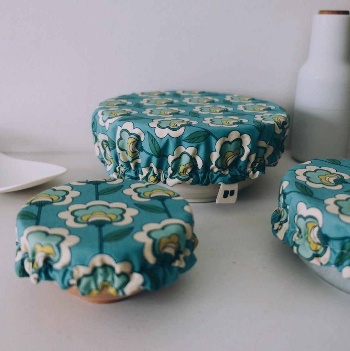 Set of 3 Charlotte dish covers in 100% organic cotton fabric | Garden