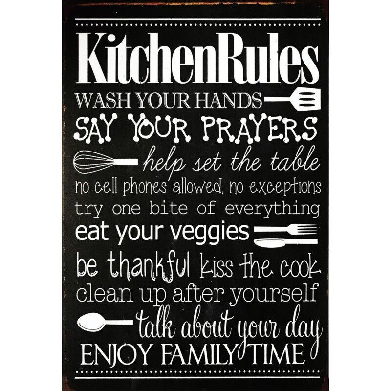 Cartello in metallo "Regole della cucina"