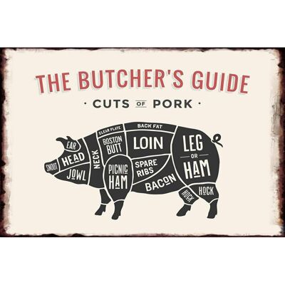 Plaque métal Guide du boucher : le cochon