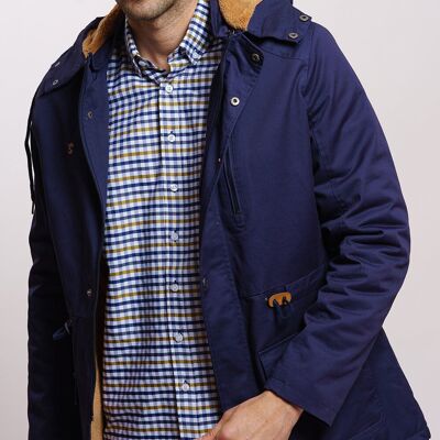 Parka en peau de mouton bleu marine
