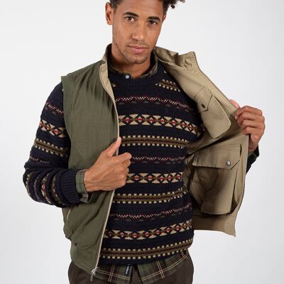 Gilet réversible vert chasse beige