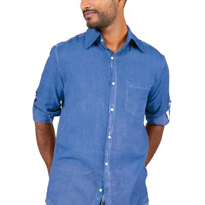 Blusa lavada azul rey para hombre, manga larga, 1 bolsillo, algodón, (S, M, L, XL)