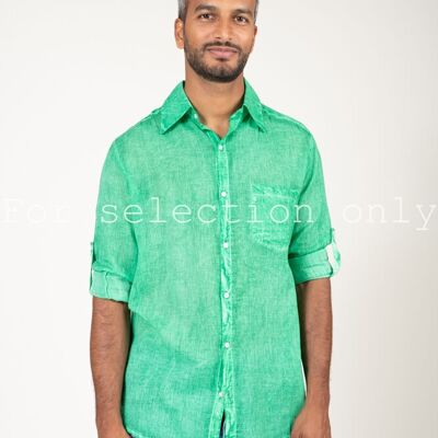 Blusa lavada para hombre "Verde Guacamole", manga larga, 1 bolsillo, algodón, talla S/M/XL