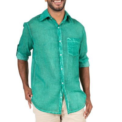 Blusa lavada para hombre "Cactus Verde", manga larga, 1 bolsillo, algodón, talla S/M/XL