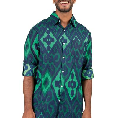 Blusa de hombre "Rombos verdes grandes", manga larga, un bolsillo, algodón, talla S/M/XL