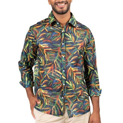 Camicetta da uomo "Palme", maniche lunghe, cotone (S, M, L, XL)