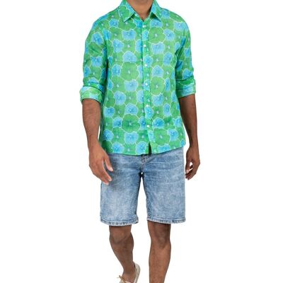 Camicetta da uomo "Green Flower Guacamole", maniche lunghe, cotone (S, M, L, XL)