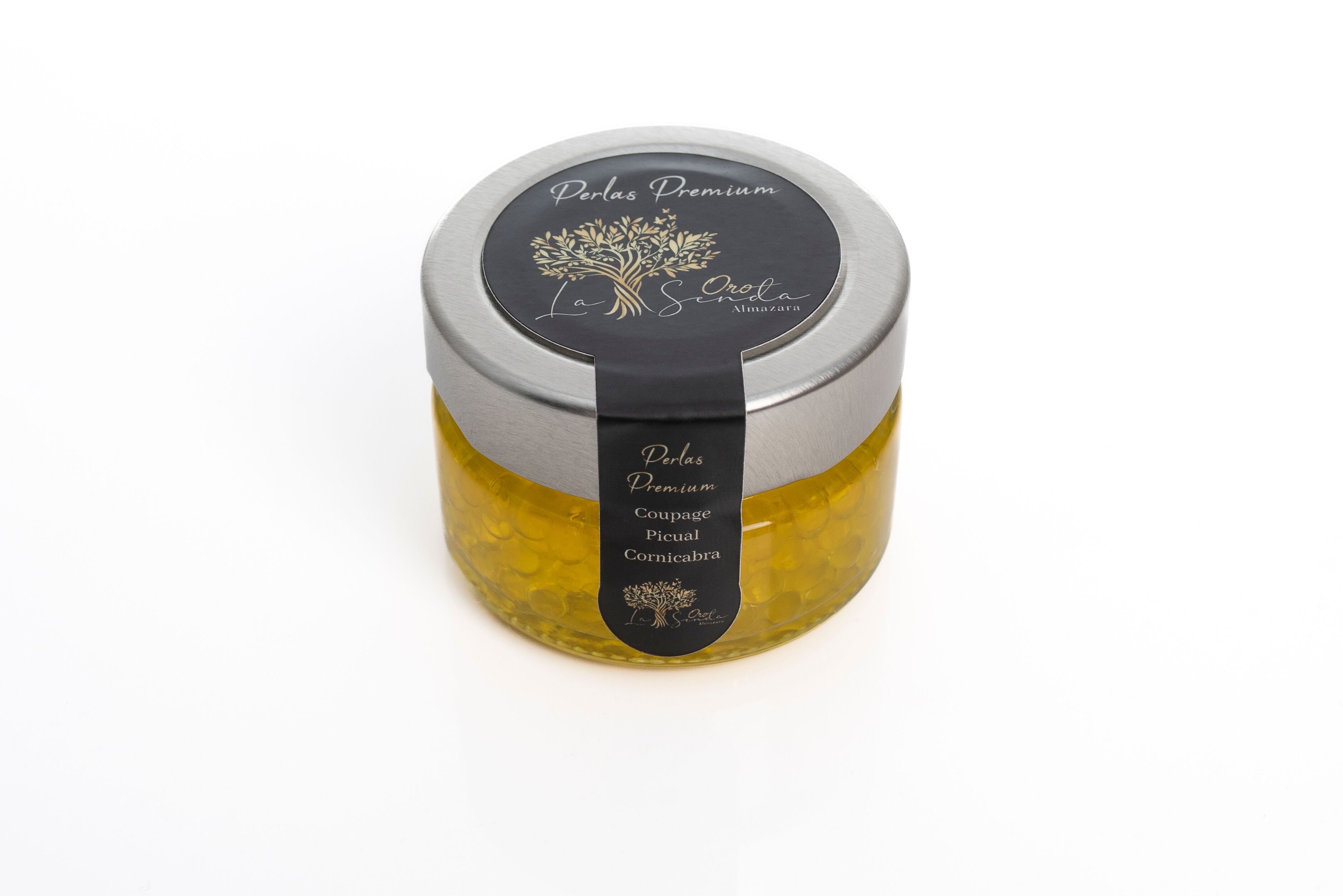 Perles d'huile d'olive extra vierge Premium Gourmet - Haute cuisine. Pot en verre de 50 g