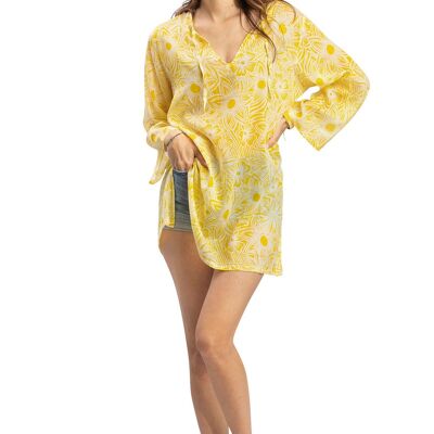 Túnica "Flor Amarilla", cuello con lazos, algodón (S, M, L, XL)
