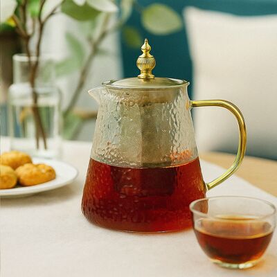 Gold Hammered Borosilicate Glass Teapot 900ml